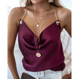 Women's Tanks Streetwear Ruched Spaghetti Strap Chain Halter Tank Top Sexy Cami Casual Womens Fashion Clothes Vest Ladies Summer Solid Colour