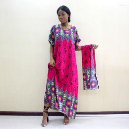 Ethnic Clothing Elegant Casual Cotton Traditional Dashiki Print Short Sleeve Long Dress With Scarf African Dresses For Women