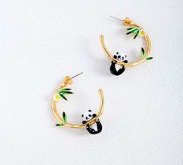 Stud Earrings Fashion Jewellery Hand Painted Enamel Glaze Cute Panda Leaf Circle C Shaped Design