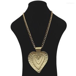 Chains 1 X MaGold Color Fashion Large Abstract Metal Love Double Hearts Jewelry Pendant Necklaces On Long Link Chain Lagenlook 34"