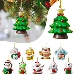 Acrylic Plane Christmas Tree Decoration Gift Pendant 8cm Santa Snowman Pendants Hanging Ornament 1102