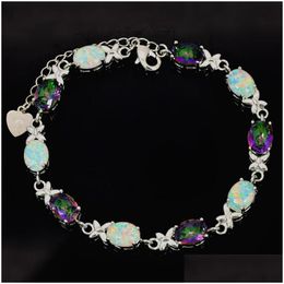 Chain Link Chain Wholesale Retail Fashion Fine Rinbow White Fire Opal Bracelet 925 Sterling Sliver Jewellery For Women Bal1525 Dhgarden Dh9H2