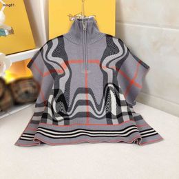 Brand Autumn Knitted girls Poncho Multi color plaid baby clothing Size S M L High collar kids Jacket Nov05