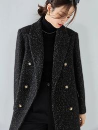 Women's Wool Blends Blazer Blend Classic Design Pockets Single Button Ladies Coat Vintage Fashion 231101
