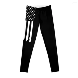 Active Pants Black And White American Flag - Dripping Leggings Exercise Clothing For Women