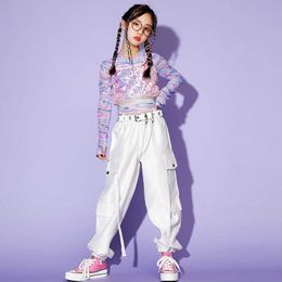 Girls Pink Crop Top Sequin Camisole Hip Hop Sweatshirt Jogger Clothes Sets Kids Street Dance Pants Wear Child Stage Costumes