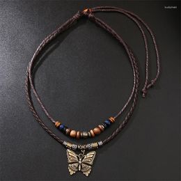 Pendant Necklaces Women's Bohemia Butterfly Leather Wood Beads Weaved Necklace Christmas Gift Jewelry Statement Initial