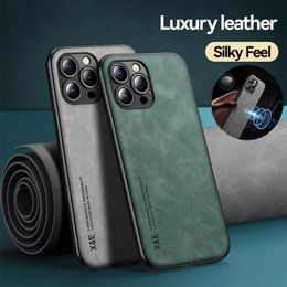 Luxury Leather Case For iPhone 15 14 13 12 11 Pro Max Mini XR XS X 8 7 Plus SE 14Pro Cover With Metal Plate Support Car Holder Magnetic