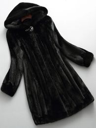 Women's Fur Faux Lautaro Winter Luxury Long Black Mink Coat Women with Hood Sleeve Elegant Thick Warm Fluffy Furry Jacket 6xl 7xl 231101