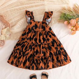 Girl Dresses Summer 2023 Arrival Girls Sleeveless Ruffles Leopard Brown Roupa Infantil Menina Cute Party Dress Custume 12M-5T