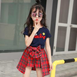 New Fashion Summer Girls Clothing Set Child Clothes Tracksuit Girls Boutique Outfits T-shirt with Plaid Shorts 7 8 10 Years