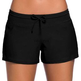 Men's Swimwear Women's Swimming Trunks Black Beach Swim Shorts Strappy Swimsuit Bottoms Adjustable Wide Waistband Bikini Pants Female Plus Size YQ231102