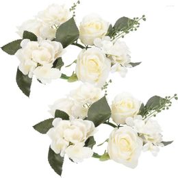 Decorative Flowers Roses Wedding Table Decor 2Pcs Valentines Day Wreath Artificial Rose Ring Flower Holder Christmas Door Decoration