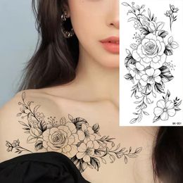 Long Lasting Flower Temporary Tattoos Sticker For Women Arm Neck Sunflower Moon Rose Fake Tattoos For Adults Girl