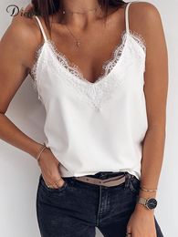 Women's Tanks Camis DICLOUD Women's Lace Top Summer Sexy White Black Basic T-shirts Satin Blouses Fashion V Neck Sleeveless Camisole Tank Tops 230331