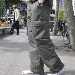 Men's Pants Fat Men Pocket Cargo Man Casual Fashion High Waist Loose Wide Leg Long Trousers Streetwear