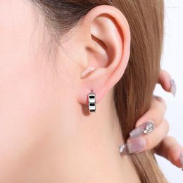 Hoop Earrings S925 Sterling Silver 10MM Temperament Simple Black And White Round For Women Fashion Wedding Gift Jewelry Party