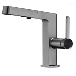Bathroom Sink Faucets Grey Basin Faucet Brass Black And Cold Mixer Tap Deck Mounted Square Taps Pull Out Multi-function Powerful Sprays