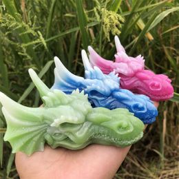 Decorative Figurines Natural Luminous Stone Dragon Head Quartz Carved Polished Carving Crystal Animal Gift Home Feng Shui Decoration 1pcs