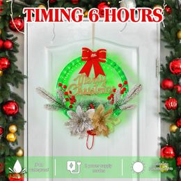 Decorative Flowers Wreaths LED Glowing Christmas Wreath Festive Wall And Door Decorate Household Christmas Decoration Ornament 2024 For the Holiday Season 231102