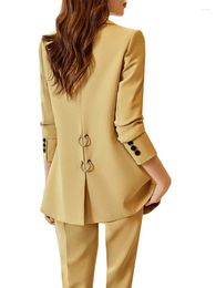 Women's Two Piece Pants Fashion Black Yellow White Women Pant Suit Long Sleeve Single Breasted Jacket Blazer And Trouser Ladies Casual 2 Set