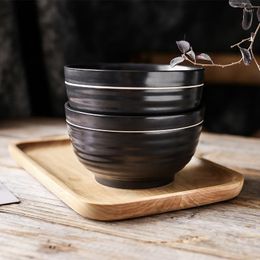 Bowls 2pcs Black Porcelain Bowl Set With Golden Line Round Soup Ramen Noodle For Couples Ceramic Dinnerware 6 Inch