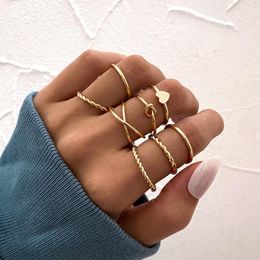 Cluster Rings Bohemian Gold Geometric Hollw Set For Women Girl Vintage Circle Simple Chain Finger Tail Ring Party Jewelry Gift WholesaleClus