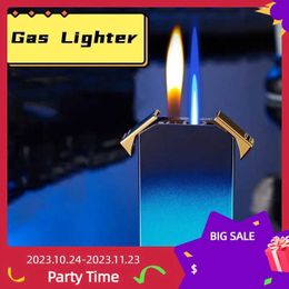 Lighters New Fashion Gradient Double Flame Lighter Metal Personalized Creativity Inflatable Windproof Gift for Boyfriend