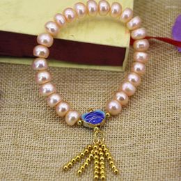 Strand Natural 9-10mm Orange Freshwater Pearl Abacus Beads Beaded Bracelet & Bangle Gold-color Tassels Cloisonne Jewellery 7.5inch B3100