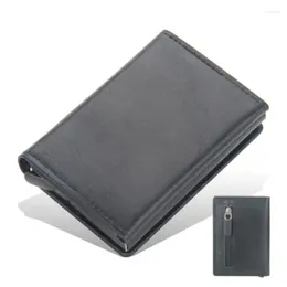 Card Holders Men Carbon Fiber Mini Purse Magnetic Button Smart Wallet Zipper Coin Aluminum Alloy Slim Anti-theft For