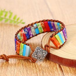 Strand 1pc Bohemian Style Natural Stone Bracelet For Men Hand Woven Leather Rope Creative Jewelry Wholesale