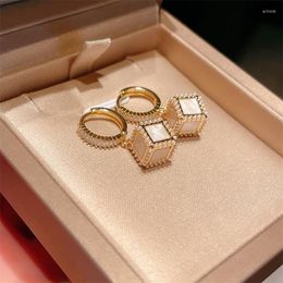 Hoop Earrings S2995 Fashion Jewellery Handmade Light Luxury Niche Three-dimensional Pearl Square Zircon Copper Dangle