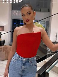 Women's Tanks Red Irregular Slim Crop Tops Outfits For Women Club Party Summer Sexy Sleeveless Backless Tube Clothes 2023