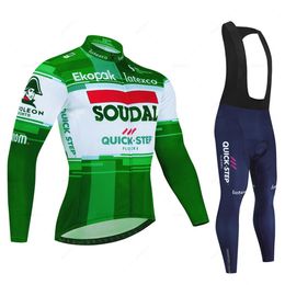 Cycling Jersey Sets Soudal Quick Step Fluorescent Colour Spring Autumn Set Long Sleeve Bicycle Clothes Bib Pants Ciclismo Clothing 231102