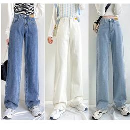 Women's Jeans Thin Pants High Waisted For Woman 2023 Wide Leg Denim Blue White Vintage Streetwear Straight Mom Full Length