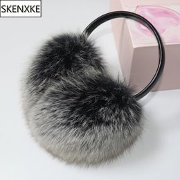 Ear Muffs Arrival Women Plush Genuine Fox Fur Earmuff Winter Lady Big Pompoms Fox Fur Fluffy Earmuffs Warm 100% Real Fox Fur Ear Cover 231101