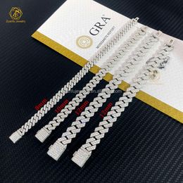 GRA PASS DIAMOND TESTER Silver Cuban Link Chain Wide 2Rows 925 Solid Moissanite Diamond 8mm-20mm smyckesuppsättning Halsband Hiphop