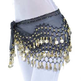 Lady Women Belly Hip Scarf Accessories 3 Row Belt Skirt with Gold Bellydance Tone Coins Waist Chain Wrap Adult Dance Wear