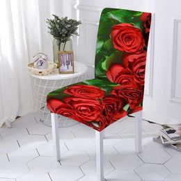 Chair Covers Red Rose Flower Cover Elastic Slipcover 3D Stretch Removable Washable Seat Case Living Dining Room Wedding Party 1PC