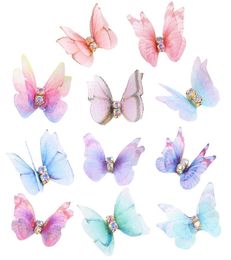 20pcs 3D Big Chiffon Butterfly Metal Base With Glitter Rhinestone Vivid Butterfly Design Nail Art Decorations Nail Accessories2188562