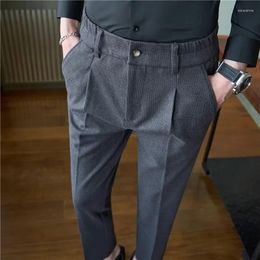 Men's Suits Elastic Waistline 2023 Autumn Winter Woollen Suit Pants Men Slim Casual Business Dress Office Social Wedding Groom Trousers