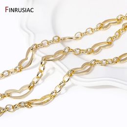 Strands Strings 24mm*11mm 14K Gold Plated Brass Heart Chains For Jewellery Making Supplies High Quality Handmade Necklace Jewellery Accessories 231101