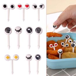 Forks 10Pcs/Box Eye Fruit Fork Grade Plastic Mini Cartoon Kids Cake Toothpick Bento Lunch Accessories Party Decor