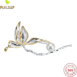 Pins Brooches Real 925 Sterling Silver Jewelry Natural Freshwater Pearls Orchid Brooch For Women Flowers Brooches Suit Dress Accessories 231101