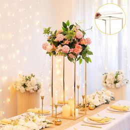 Party Decoration Gold Frame Backdrop Stand Rectangular Metal Flower Rack Vases For Wedding Centrepieces With Acrylic Panel Birthday Decorat