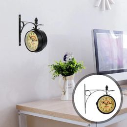 Wall Clocks Retro Wrought Iron Double-sided Clock Room Decoration