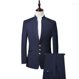 Men's Suits Blazer Pant Vest 2023 Single Breasted Men 3 Pieces Set Chinese Bridegroom Tuxedos Mandarin Collar Slim Wedding Suit