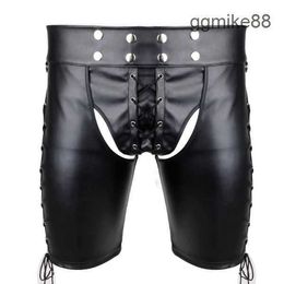 Lingerie Sexy string Men Panties Faux Leather Side Lace-up Bondage Harness Pants Gothic Lingerie Open Buopen Cortch Shorts Gay Fetish Underwear ladies thongs DC6T