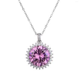 Pendant Necklaces 10 Luxury Round Large Pink Zircon Gem Necklace White Gold Plated For Women Jewellery