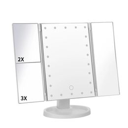 Compact Mirrors 22 LED Light Vanity Mirror 1/2/3X Magnifying Cosmetic 3 Folding Makeup Mirrors 180 Rotation Stepless Dimmer Beauty Table Mirrors 231102